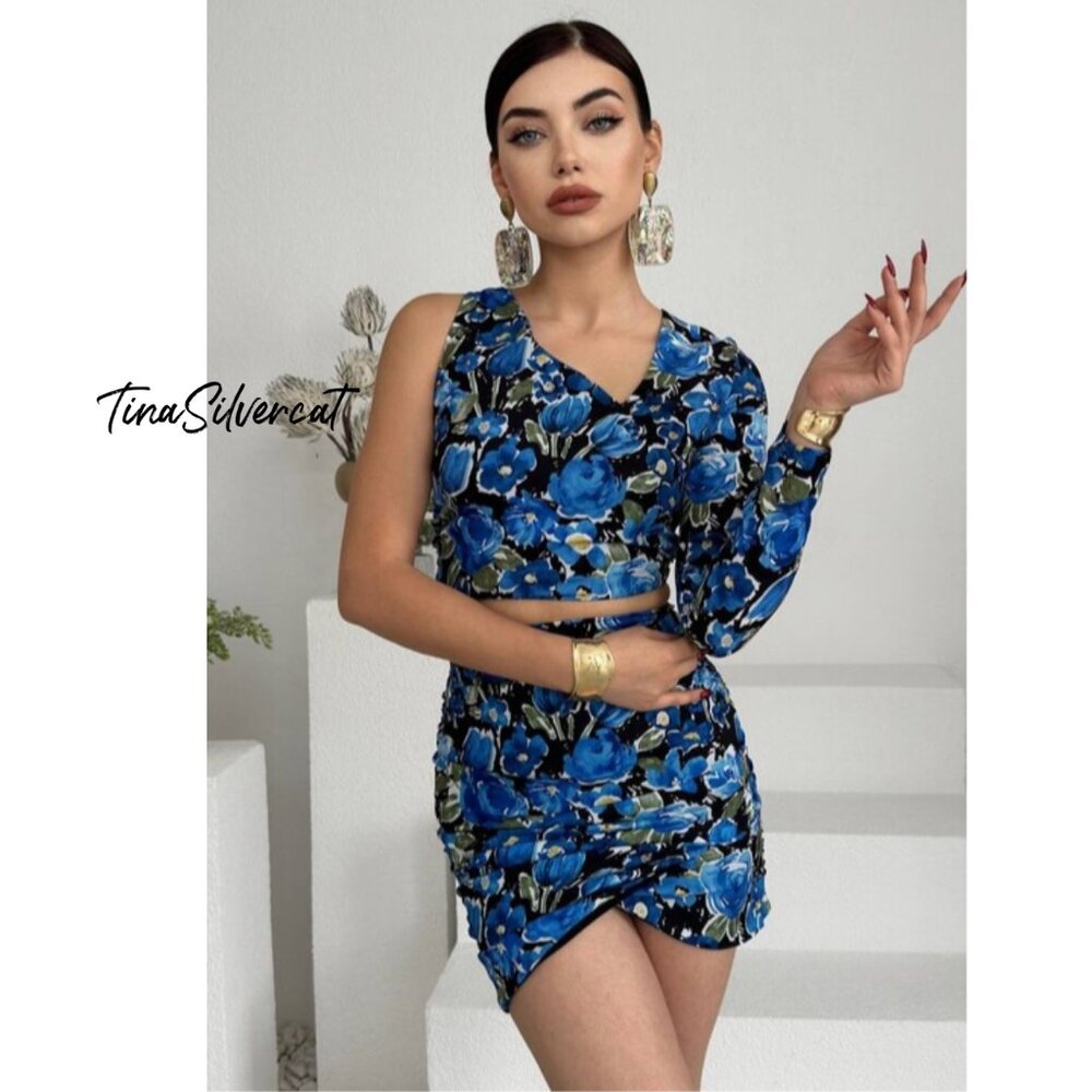 BLOGGER'S FAVE! Zara 2 Piece Mini Skirt And Top Set Blue Sz XS, Small NWT - Picture 8 of 17